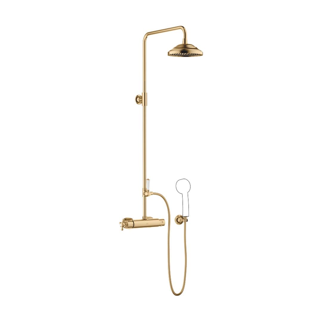 Dornbracht Madison – Σύστημα Ντους – Showerpipe with shower thermostat without hand shower 200 mm – Brushed Durabrass (23kt Gold) (34459360-28)