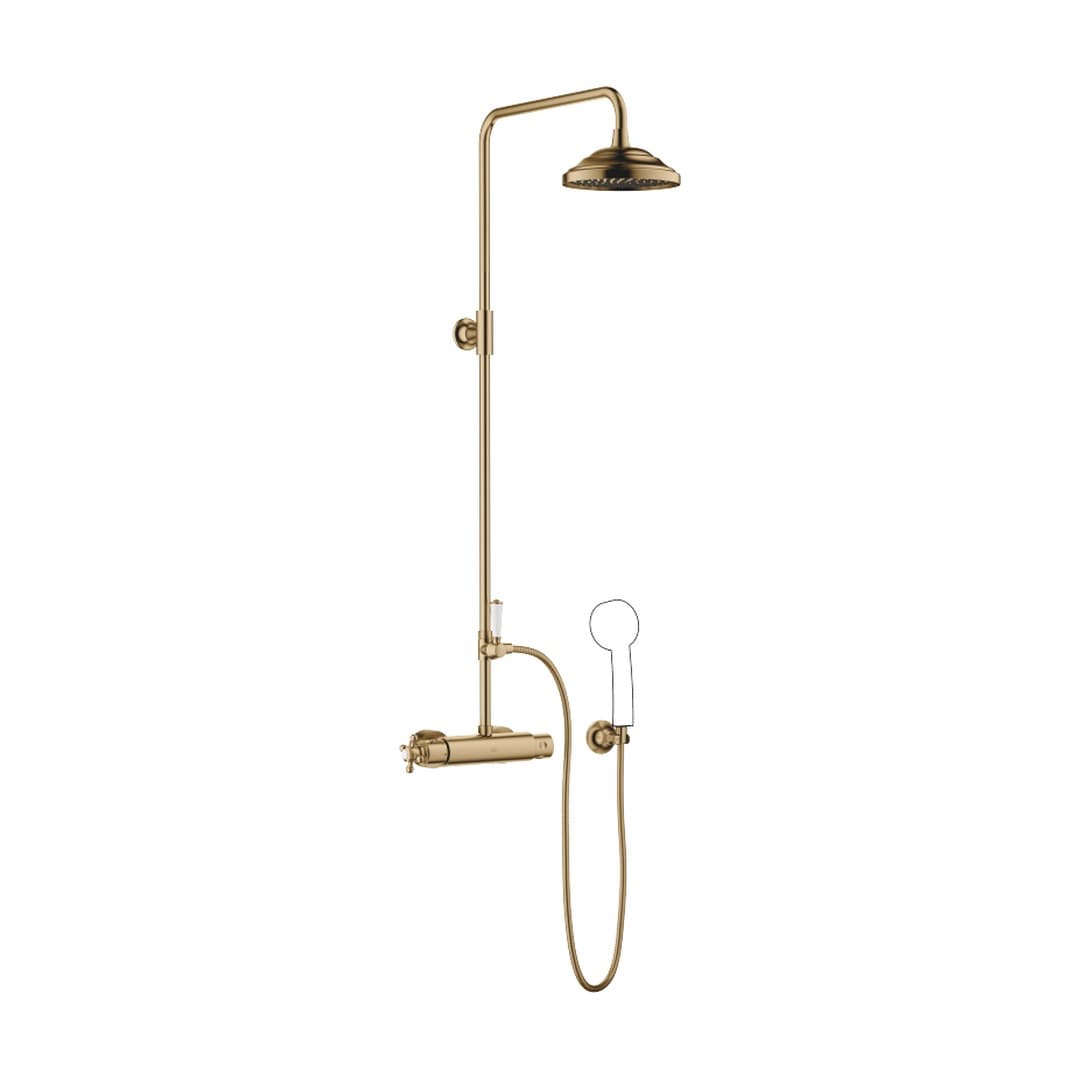 Dornbracht Madison – Σύστημα Ντους – Showerpipe with shower thermostat without hand shower 200 mm – Brushed Dark Brass (PVD) (34459360-39)