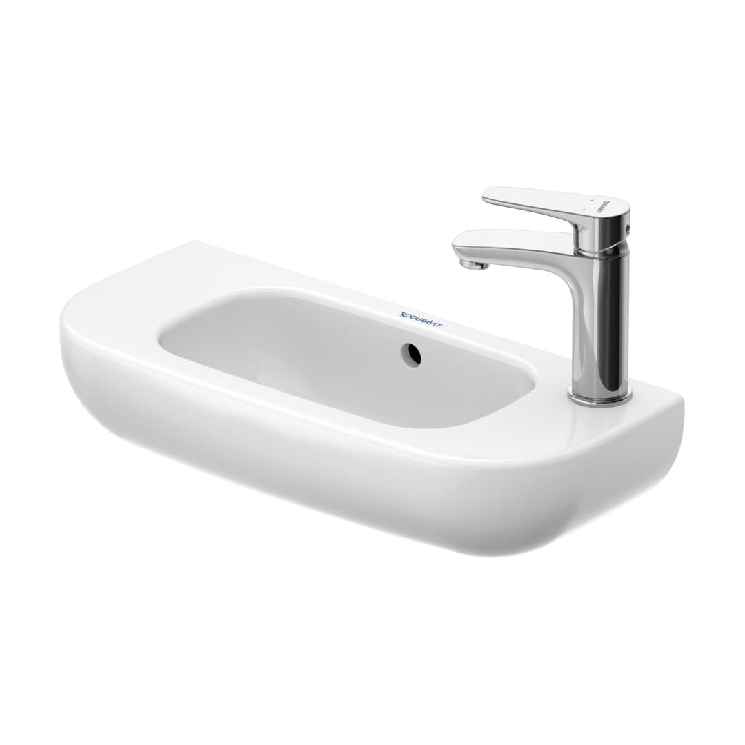 Duravit D-Code – Νιπτήρας Κρεμαστός – 500×220 mm, 1 οπή, με υπερχείλιση, οπή αριστερά – White High Gloss (07065000092)