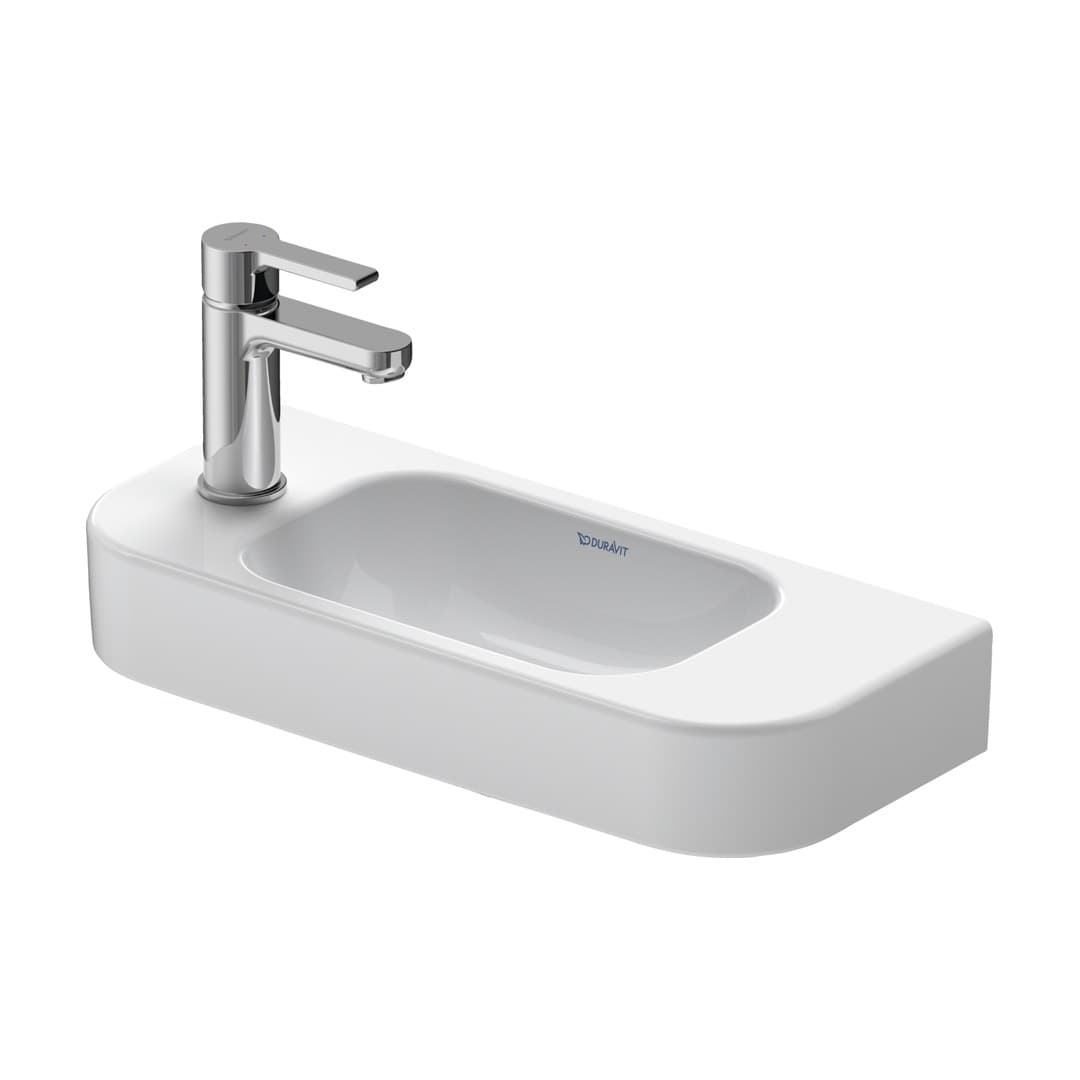 Duravit Happy D.2 – Νιπτήρας Κρεμαστός – 500×220 mm, 1 οπή, χωρίς υπερχείλιση, οπή αριστερά – White High Gloss (0711500009)