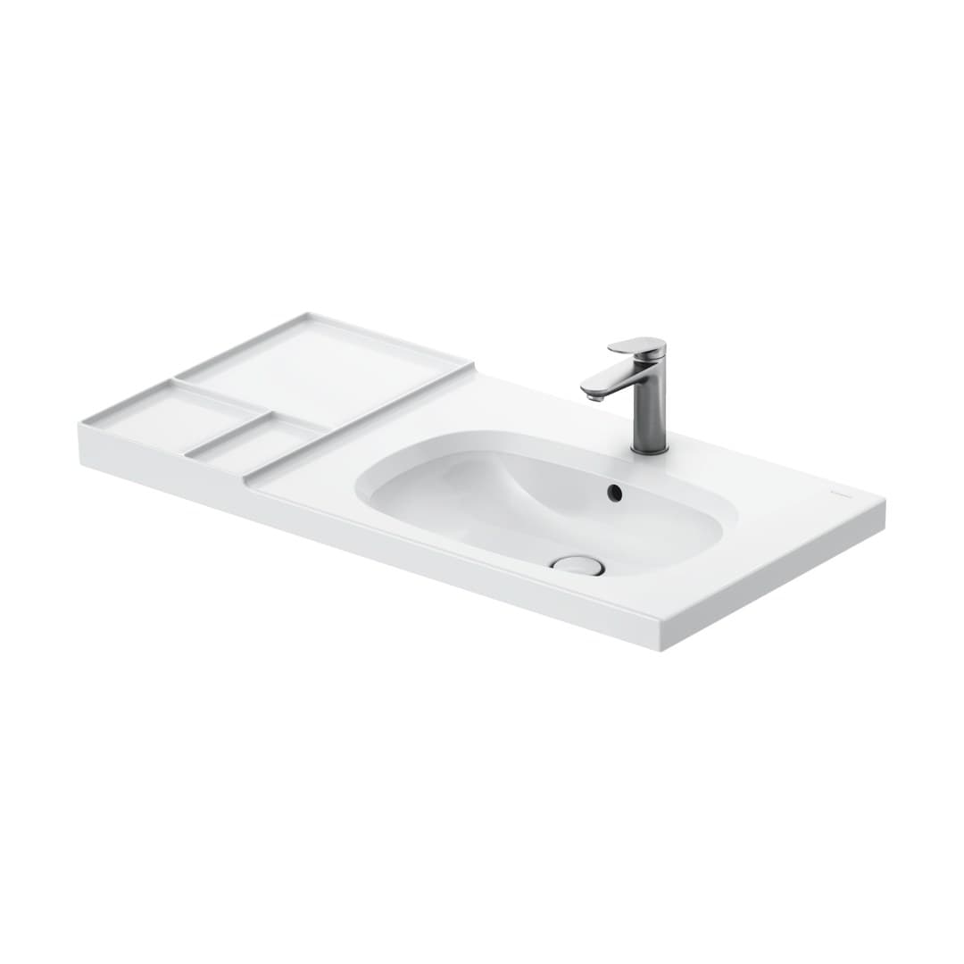 Duravit Aurena – Νιπτήρας Επίπλου – 1000×500 mm, 1 οπή, με υπερχείλιση, γούρνα δεξιά – White High Gloss, DuraShield (239010AA00)