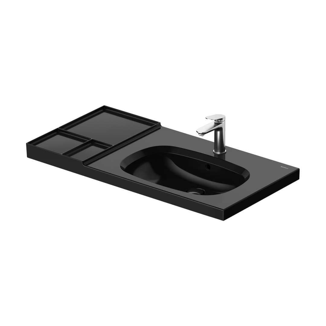 Duravit Aurena – Νιπτήρας Επίπλου – 1000×500 mm, 1 οπή, με υπερχείλιση, γούρνα δεξιά – Black High Gloss, DuraShield (239010AB00)