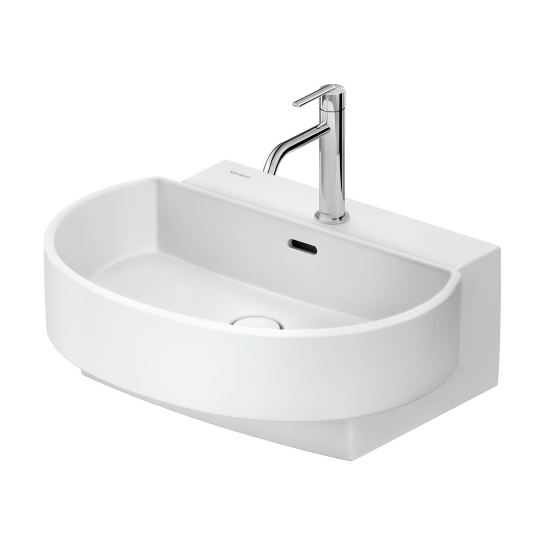 Duravit Balcoon – Νιπτήρας Κρεμαστός – 600×480 mm, 1 οπή, με υπερχείλιση, σχήμα D-shaped – White Satin Matt, DuraShield (241160AC00)
