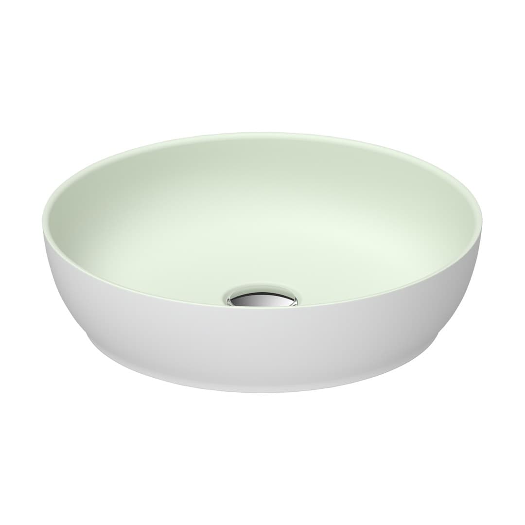Duravit Sivida – Νιπτήρας Επικαθήμενος – 400×400 mm, χωρίς οπή, χωρίς υπερχείλιση, σχήμα Round – Pale Green Matt, White Satin Matt (266000FG00)