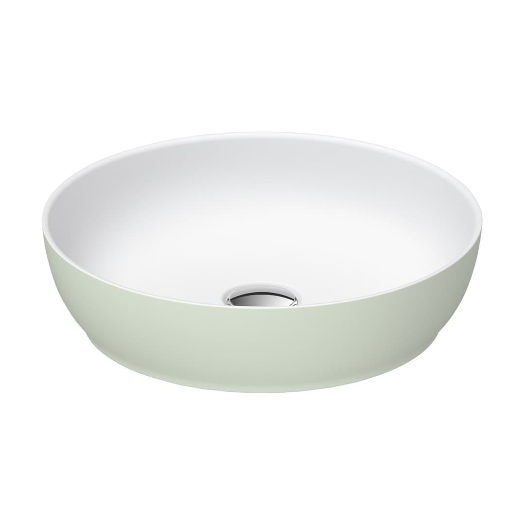 Duravit Sivida – Νιπτήρας Επικαθήμενος – 400×400 mm, χωρίς οπή, χωρίς υπερχείλιση, σχήμα Round – White Satin Matt, Pale Green Matt (266000FH00)