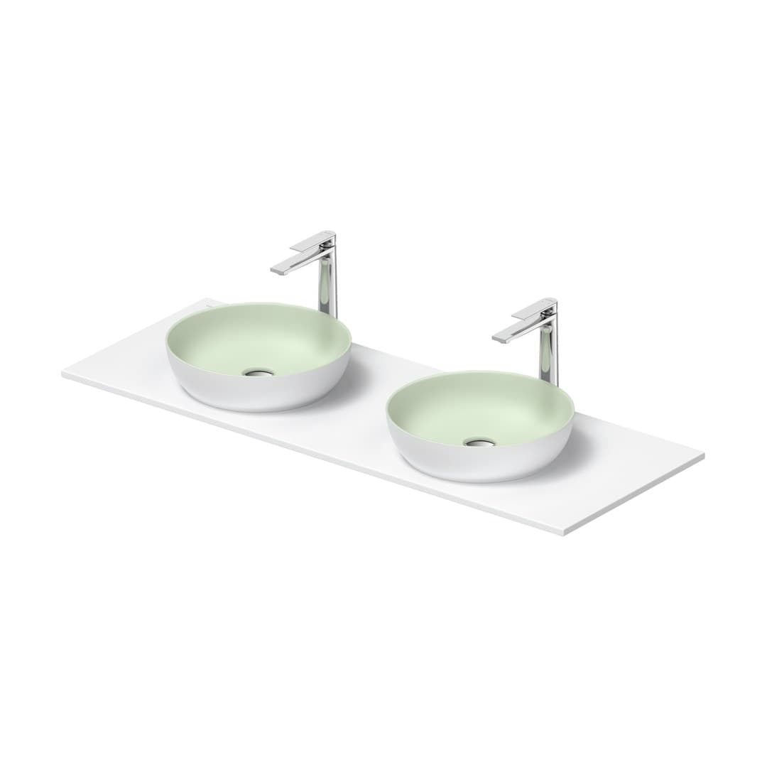 Duravit Sivida – Νιπτήρας Επικαθήμενος – 1350×500 mm, χωρίς οπή, χωρίς υπερχείλιση – Pale Green Matt, White Satin Matt (268016FG00)