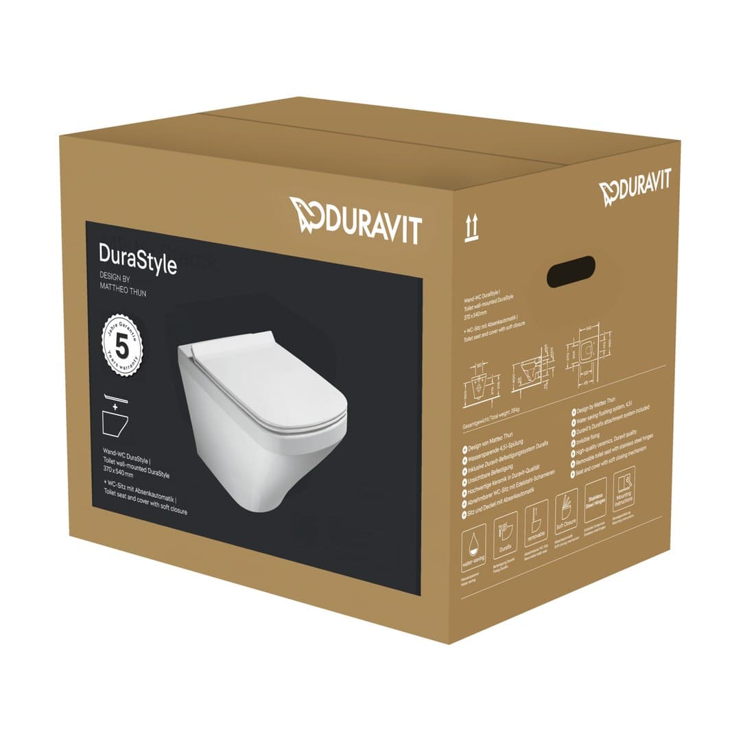 Duravit DuraStyle – Λεκάνη Κρεμαστή – 374×540 mm, σετ με κάθισμα – White High Gloss (45520900A1)