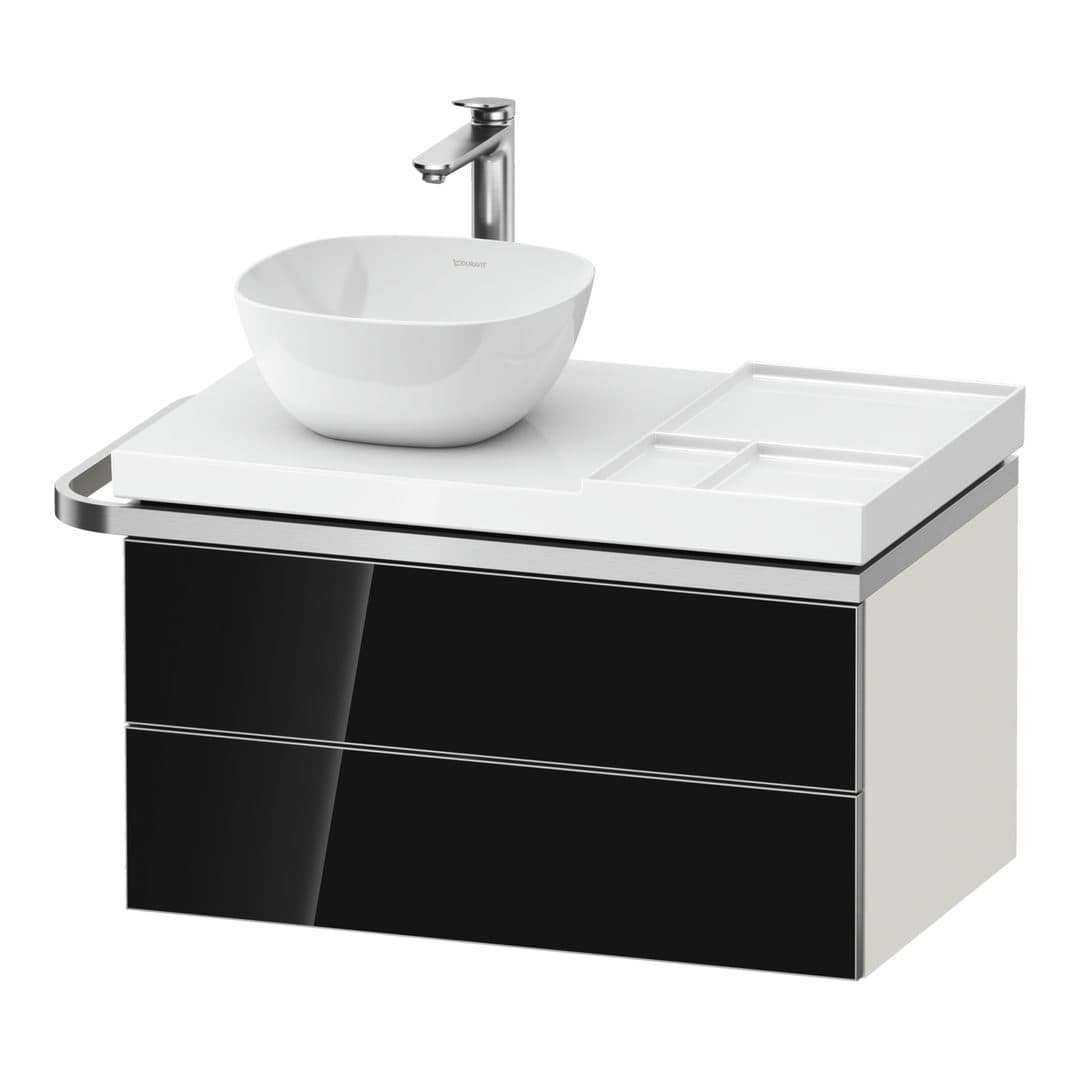 Duravit Aurena – Έπιπλο Νιπτήρα – 784 mm, 2 συρτάρια, νιπτήρας αριστερά, σώμα White Super Matt, μοντέλο AU4568 – Black, Glass (AU4568068840000)
