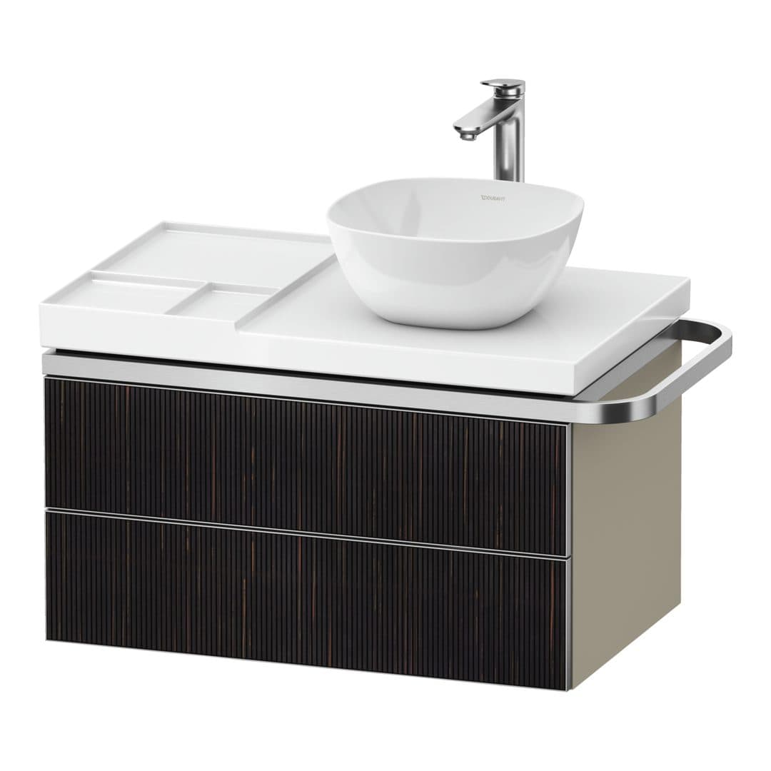 Duravit Aurena – Έπιπλο Νιπτήρα – 784 mm, 2 συρτάρια, νιπτήρας δεξιά, σώμα Taupe Super Matt, μοντέλο AU4569 – Embossed Ebony Matt, Real wood veneer (AU4569067830000)
