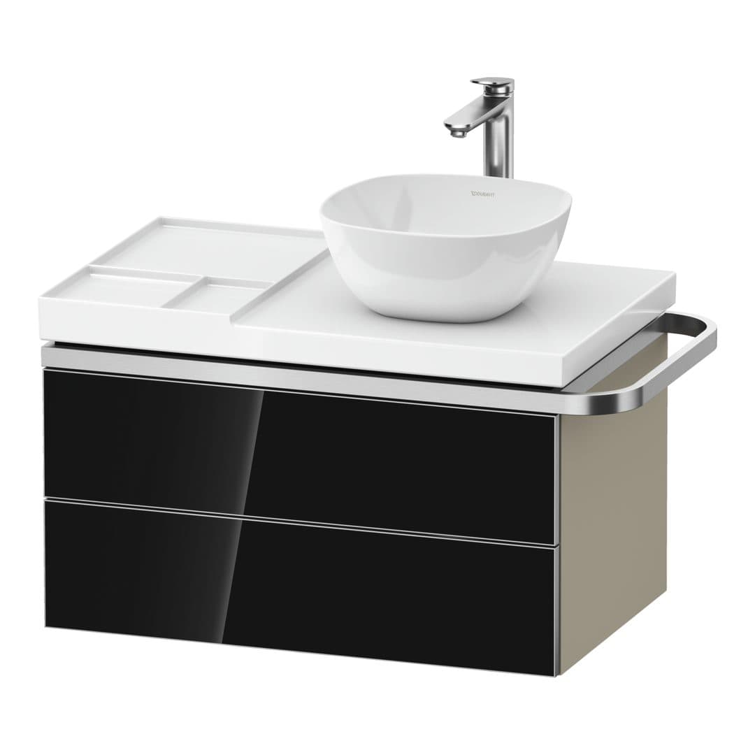 Duravit Aurena – Έπιπλο Νιπτήρα – 784 mm, 2 συρτάρια, νιπτήρας δεξιά, σώμα Taupe Super Matt, μοντέλο AU4569 – Black, Glass (AU4569068830000)