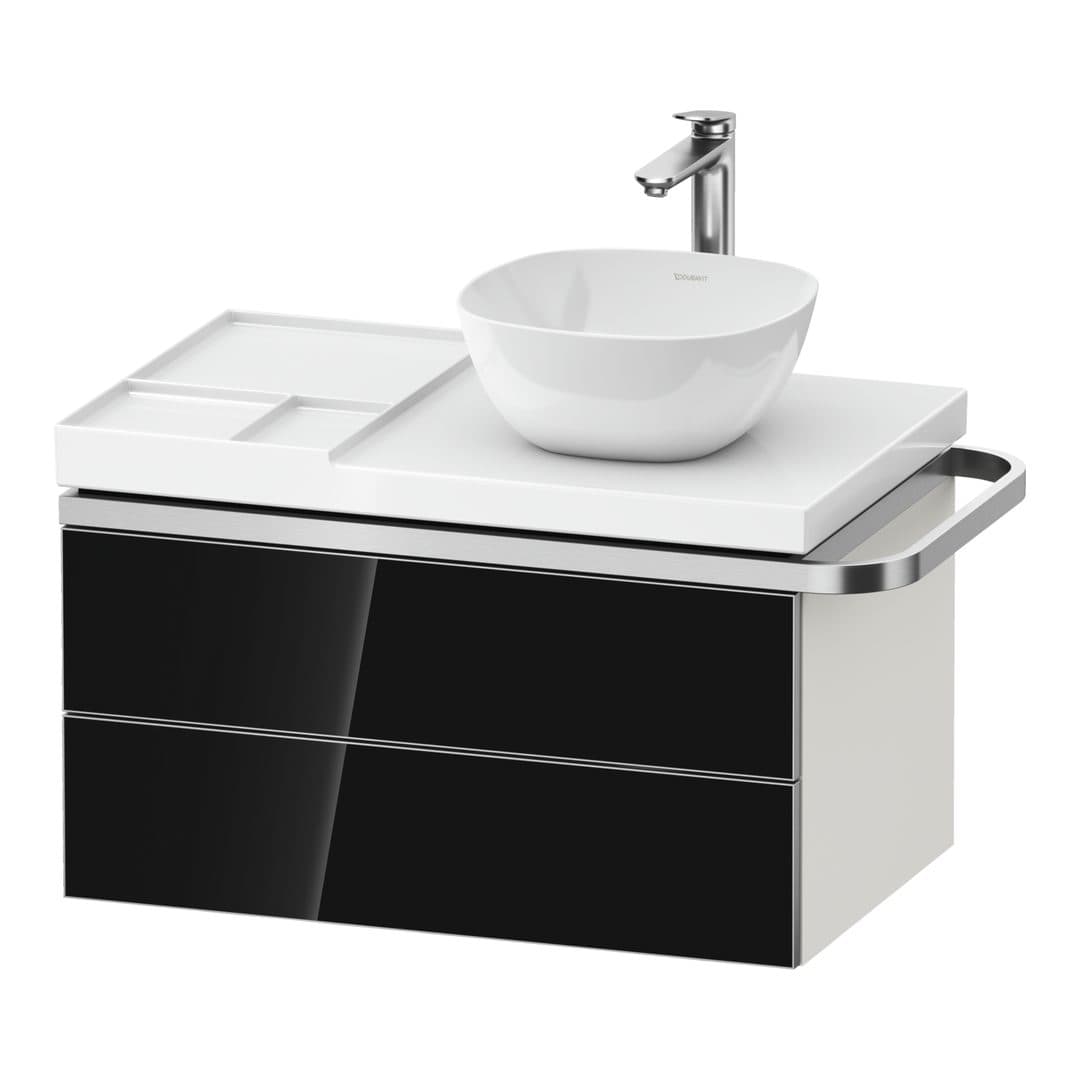 Duravit Aurena – Έπιπλο Νιπτήρα – 784 mm, 2 συρτάρια, νιπτήρας δεξιά, σώμα White Super Matt, μοντέλο AU4569 – Black, Glass (AU4569068840000)
