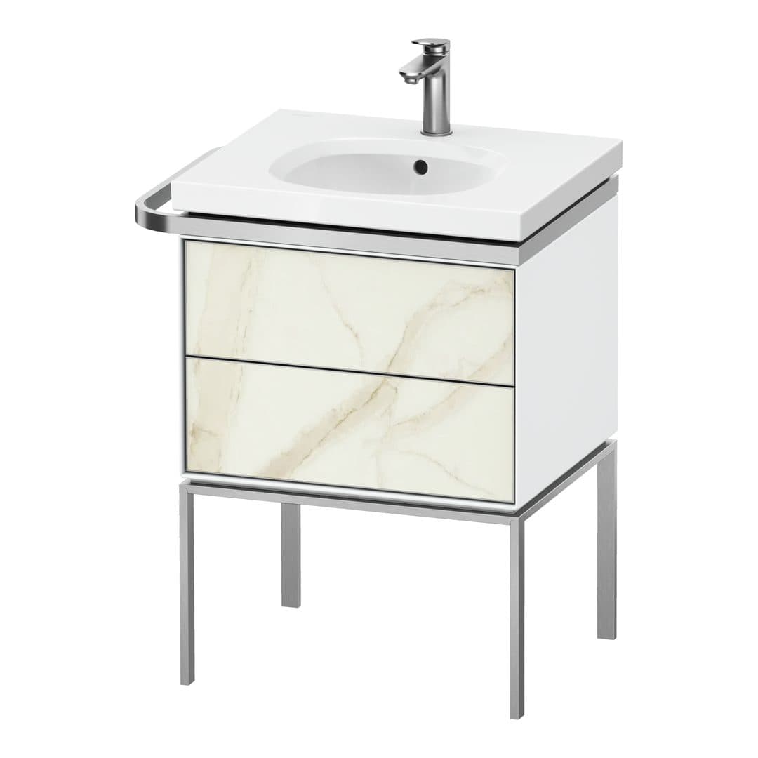 Duravit Aurena – Έπιπλο Νιπτήρα – 584 mm, 2 συρτάρια, νιπτήρας κέντρο, σώμα White High Gloss, μοντέλο AU4570 – Marble Structure Matt, Marble Structure (AU4570066850000)