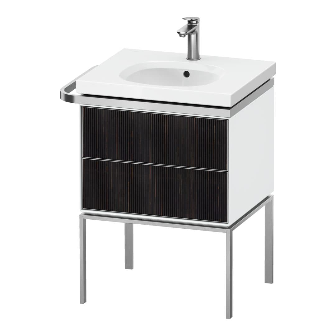 Duravit Aurena – Έπιπλο Νιπτήρα – 584 mm, 2 συρτάρια, νιπτήρας κέντρο, σώμα White High Gloss, μοντέλο AU4570 – Embossed Ebony Matt, Real wood veneer (AU4570067850000)