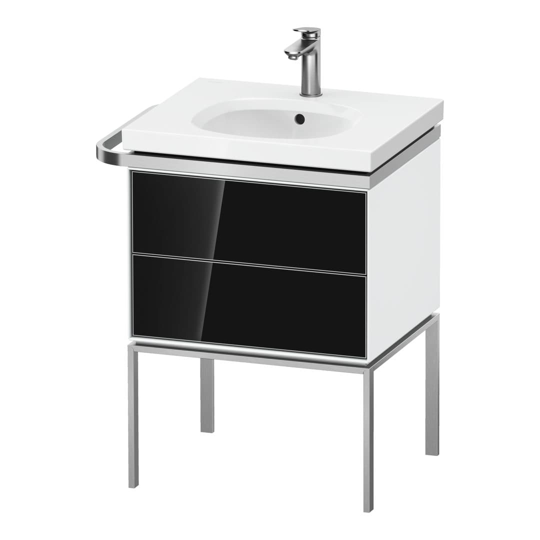 Duravit Aurena – Έπιπλο Νιπτήρα – 584 mm, 2 συρτάρια, νιπτήρας κέντρο, σώμα White High Gloss, μοντέλο AU4570 – Black, Glass (AU4570068850000)