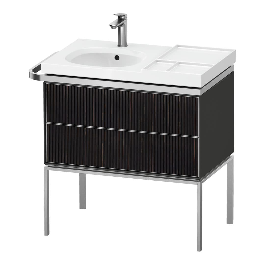 Duravit Aurena – Έπιπλο Νιπτήρα – 784 mm, 2 συρτάρια, νιπτήρας αριστερά, σώμα Graphite High Gloss, 784 x 492 x 802 mm – Embossed Ebony Matt, Real wood veneer (AU4574067H10000)