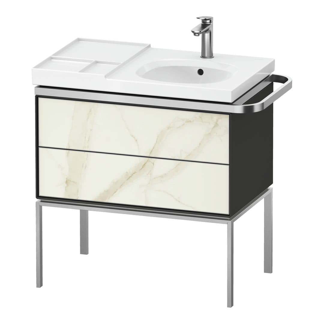 Duravit Aurena – Έπιπλο Νιπτήρα – 784 mm, 2 συρτάρια, νιπτήρας δεξιά, σώμα Graphite Satin Matt, 784 x 492 x 802 mm – Marble Structure Matt, Marble Structure (AU4575066580000)