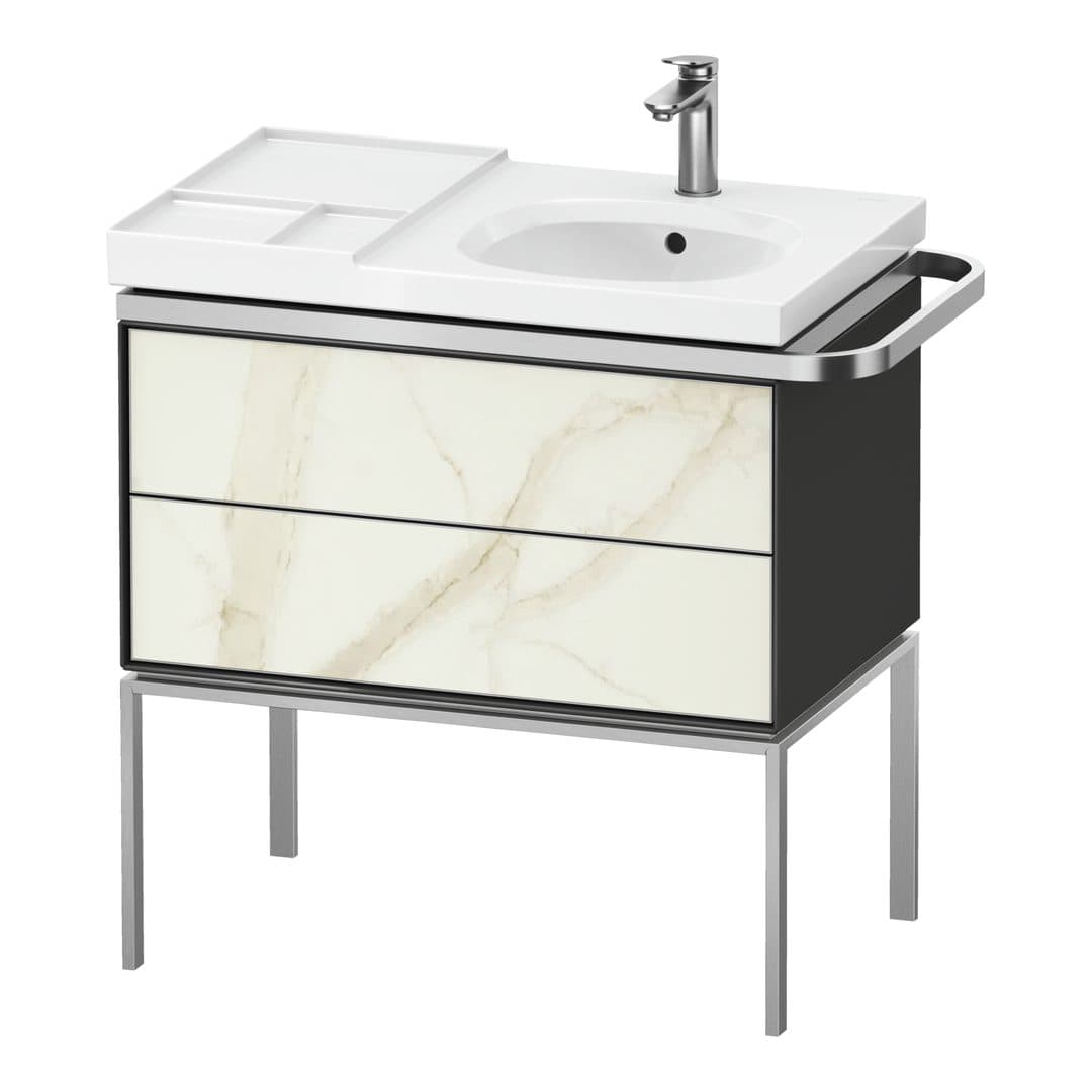 Duravit Aurena – Έπιπλο Νιπτήρα – 784 mm, 2 συρτάρια, νιπτήρας δεξιά, σώμα Graphite High Gloss, 784 x 492 x 802 mm – Marble Structure Matt, Marble Structure (AU4575066H10000)