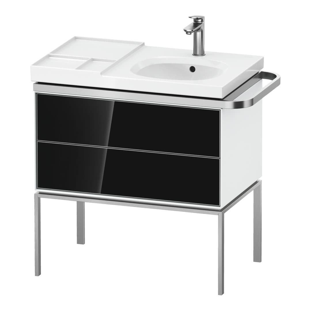 Duravit Aurena – Έπιπλο Νιπτήρα – 784 mm, 2 συρτάρια, νιπτήρας δεξιά, σώμα White High Gloss, 784 x 492 x 802 mm – Black, Glass (AU4575068850000)