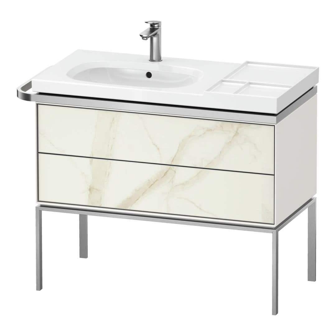 Duravit Aurena – Έπιπλο Νιπτήρα – 984 mm, 2 συρτάρια, νιπτήρας αριστερά, σώμα White Satin Matt – Marble Structure Matt, Marble Structure (AU4576066360000)
