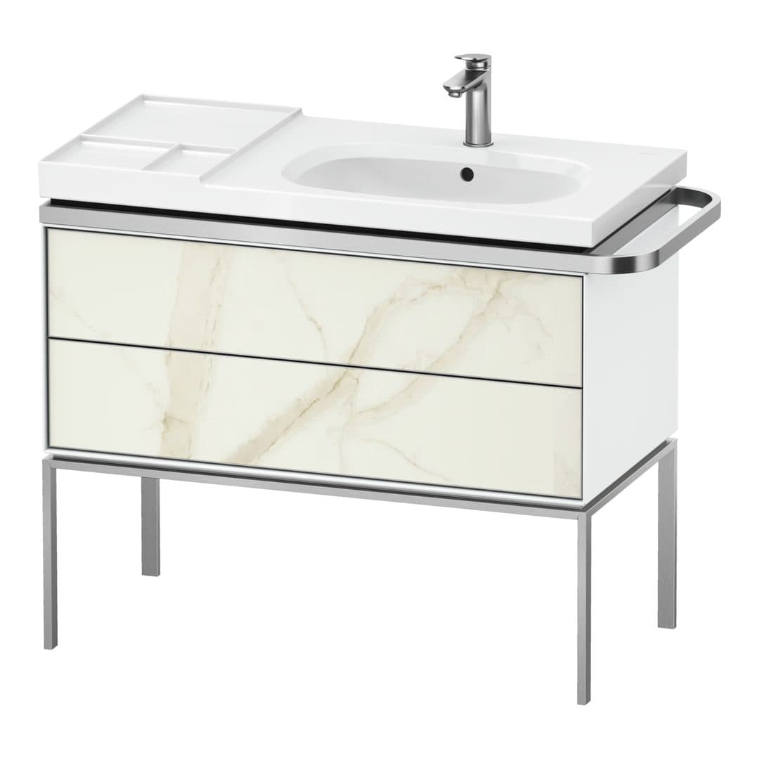 Duravit Aurena – Έπιπλο Νιπτήρα – 984 mm, 2 συρτάρια, νιπτήρας δεξιά, σώμα White High Gloss – Marble Structure Matt, Marble Structure (AU4577066850000)