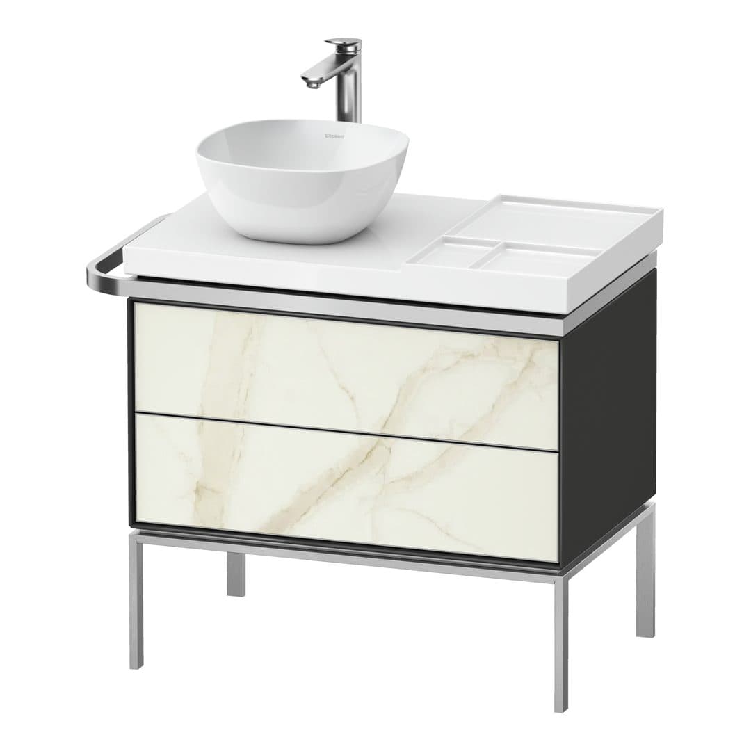 Duravit Aurena – Έπιπλο Νιπτήρα – 784 mm, 2 συρτάρια, νιπτήρας αριστερά, σώμα Graphite High Gloss, 784 x 492 x 702 mm – Marble Structure Matt, Marble Structure (AU4578066H10000)