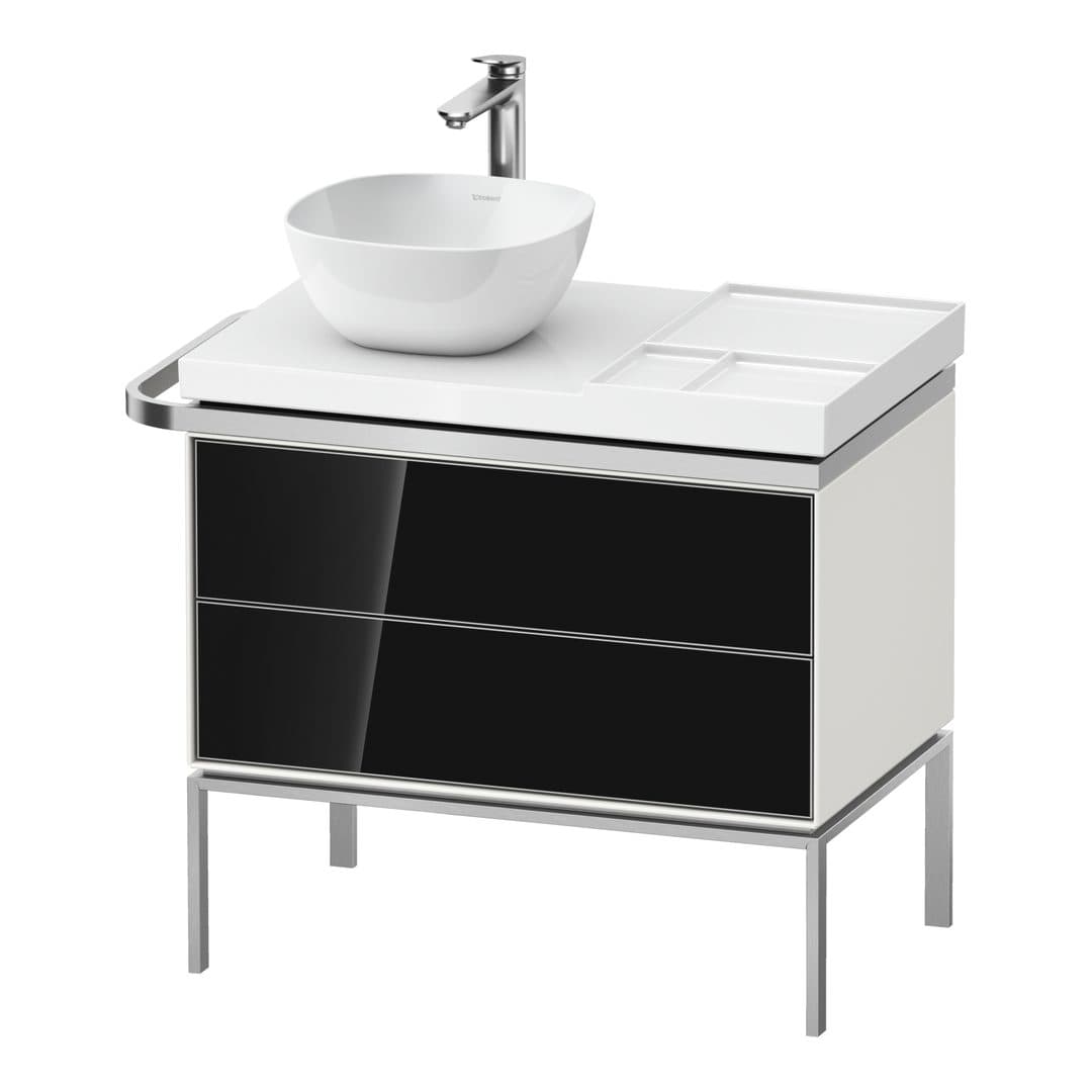 Duravit Aurena – Έπιπλο Νιπτήρα – 784 mm, 2 συρτάρια, νιπτήρας αριστερά, σώμα White Satin Matt, 784 x 492 x 702 mm – Black, Glass (AU4578068360000)