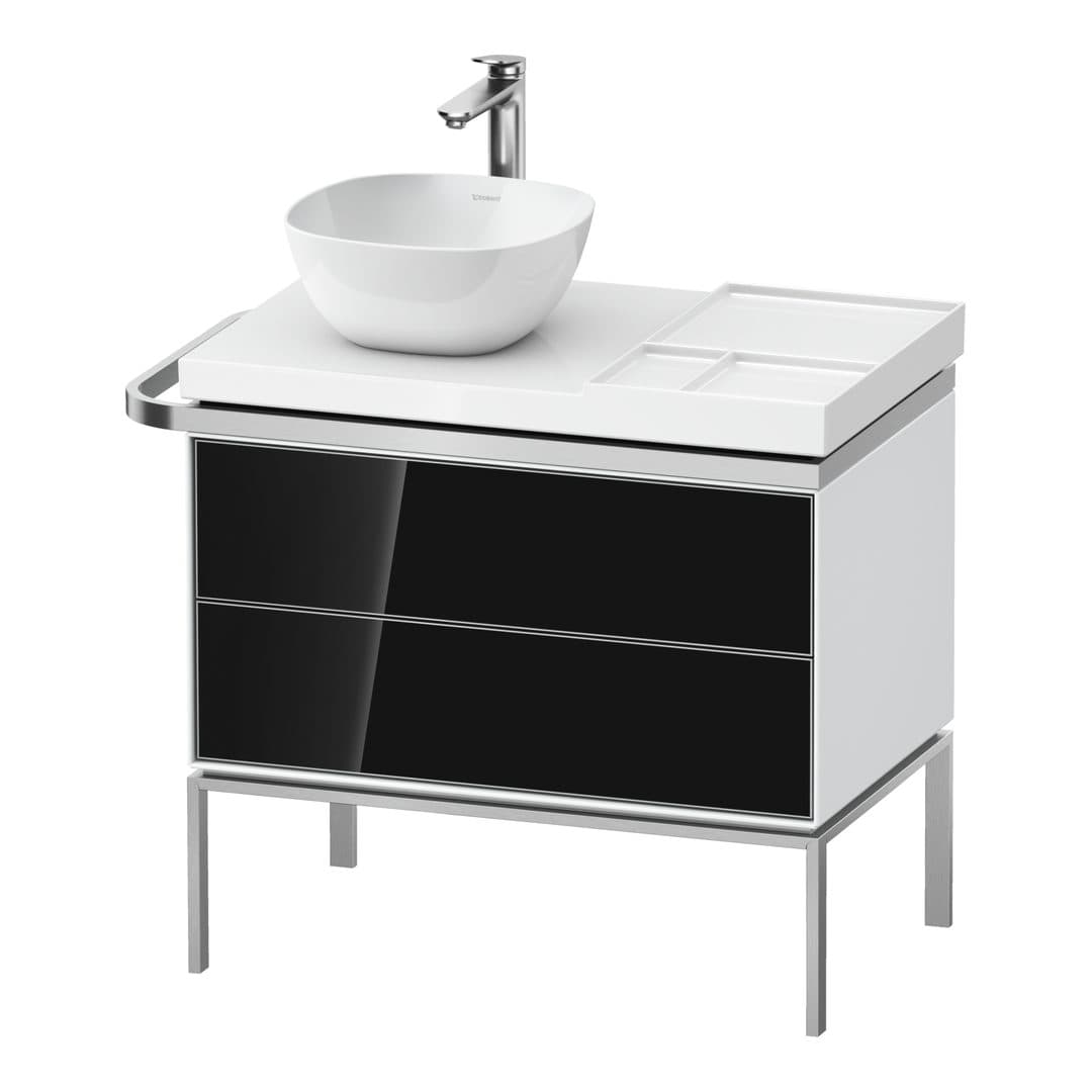 Duravit Aurena – Έπιπλο Νιπτήρα – 784 mm, 2 συρτάρια, νιπτήρας αριστερά, σώμα White High Gloss, 784 x 492 x 702 mm – Black, Glass (AU4578068850000)