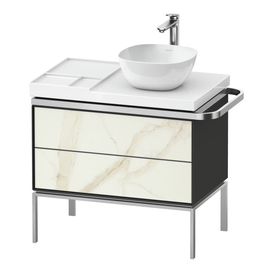 Duravit Aurena – Έπιπλο Νιπτήρα – 784 mm, 2 συρτάρια, νιπτήρας δεξιά, σώμα Graphite Satin Matt, 784 x 492 x 702 mm – Marble Structure Matt, Marble Structure (AU4579066580000)