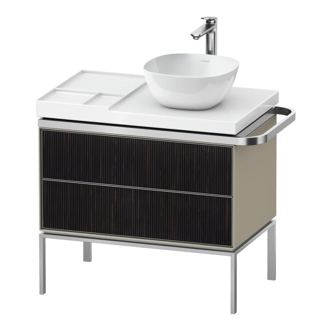 Duravit Aurena – Έπιπλο Νιπτήρα – 784 mm, 2 συρτάρια, νιπτήρας δεξιά, σώμα Taupe Satin Matt, 784 x 492 x 702 mm – Embossed Ebony Matt, Real wood veneer (AU4579067600000)