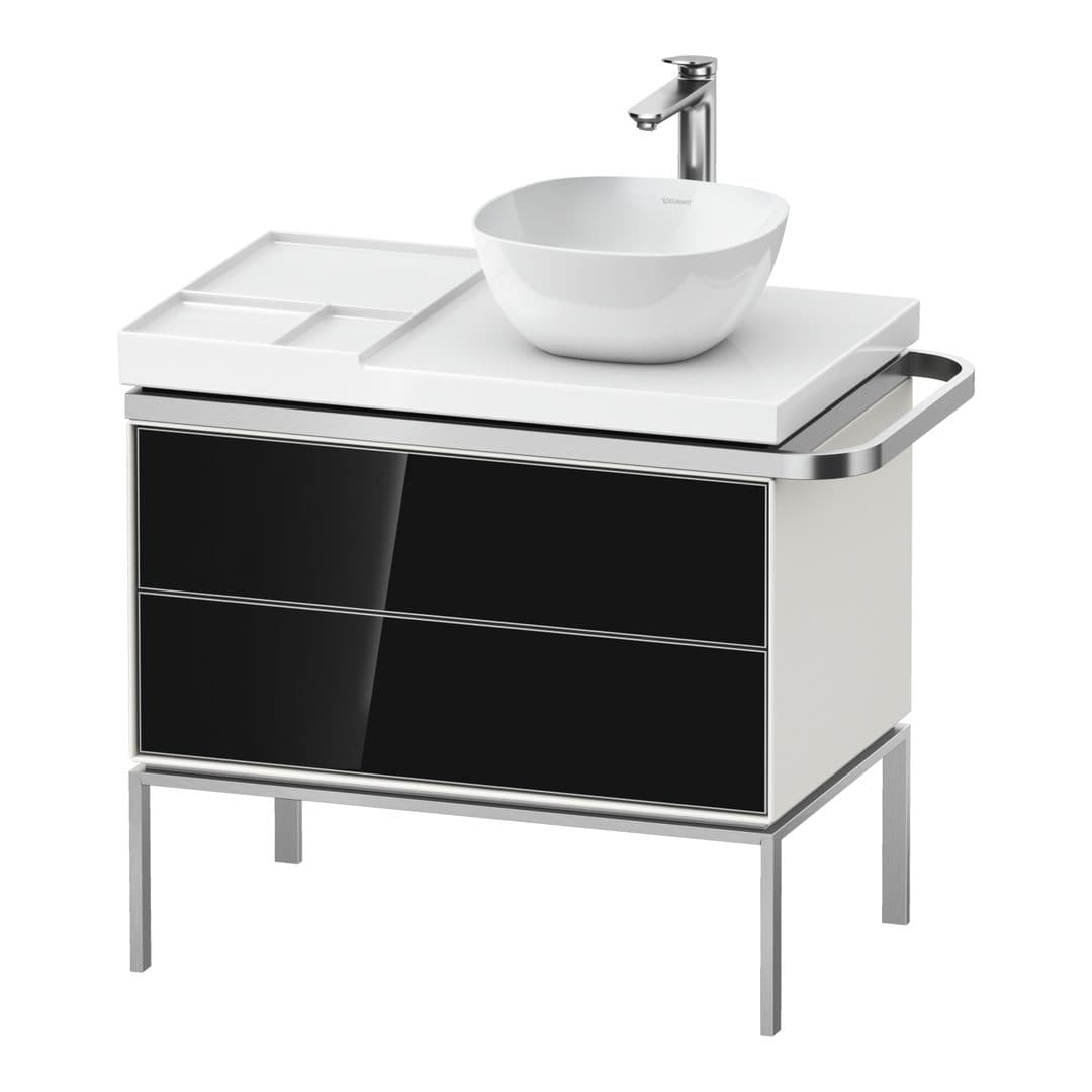 Duravit Aurena – Έπιπλο Νιπτήρα – 784 mm, 2 συρτάρια, νιπτήρας δεξιά, σώμα White Satin Matt, 784 x 492 x 702 mm – Black, Glass (AU4579068360000)