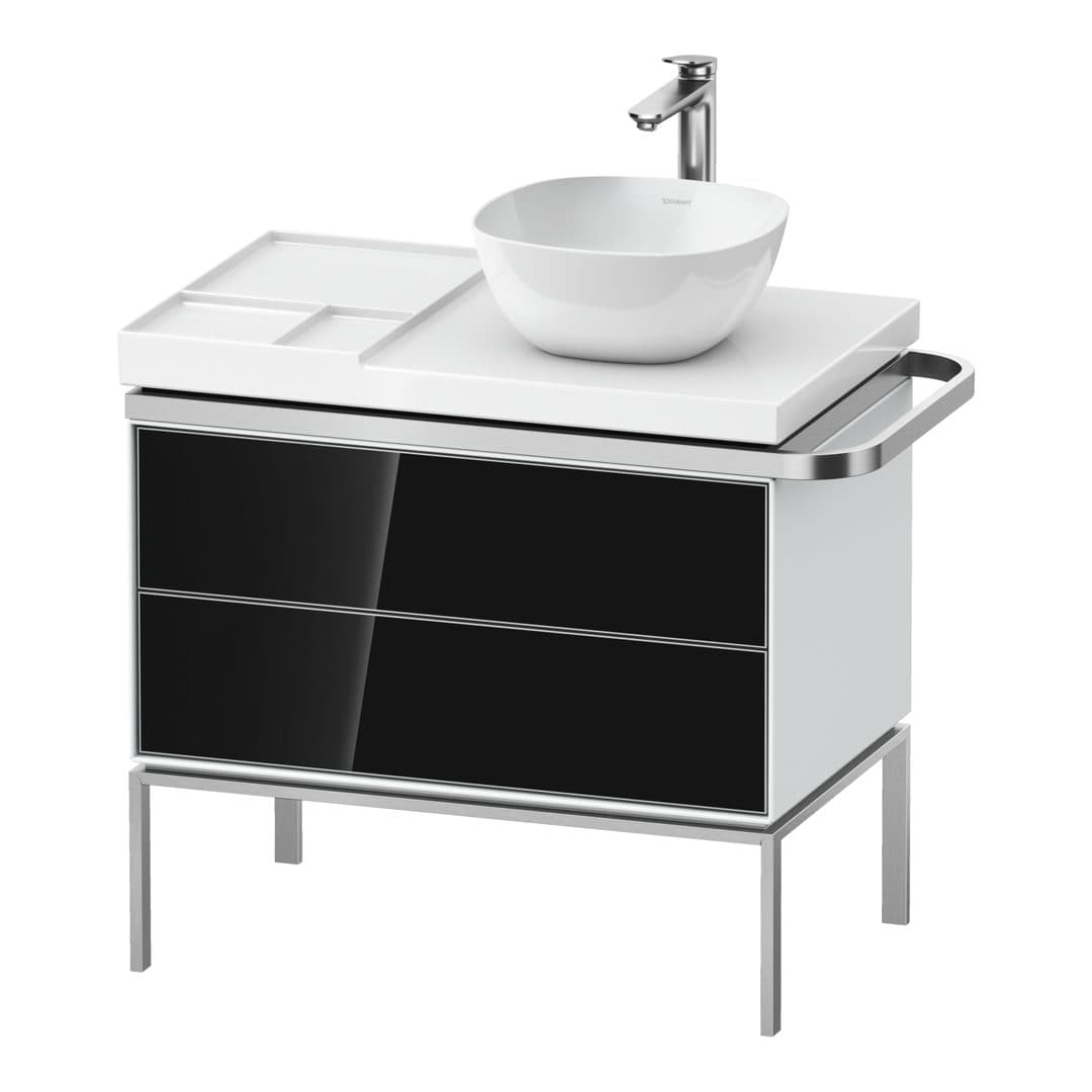 Duravit Aurena – Έπιπλο Νιπτήρα – 784 mm, 2 συρτάρια, νιπτήρας δεξιά, σώμα White High Gloss, 784 x 492 x 702 mm – Black, Glass (AU4579068850000)