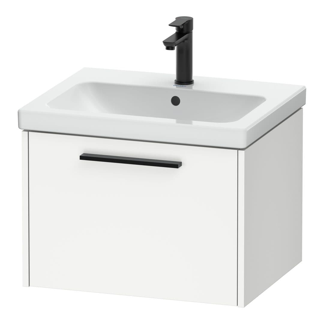 Duravit D-Code – Έπιπλο Νιπτήρα – 584 mm, 1 συρτάρι, νιπτήρας κέντρο, Diamond black Matt – White Matt, Decor (DC46650BD180000)