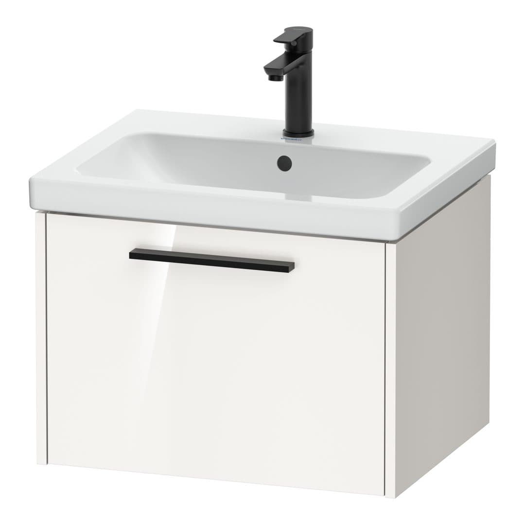 Duravit D-Code – Έπιπλο Νιπτήρα – 584 mm, 1 συρτάρι, νιπτήρας κέντρο, Diamond black Matt – White High Gloss, Decor (DC46650BD220000)