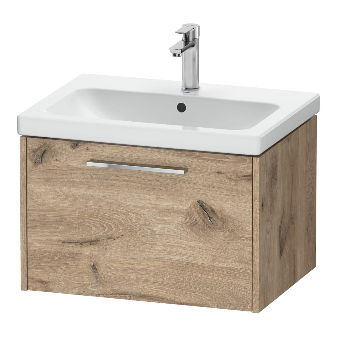 Duravit D-Code – Έπιπλο Νιπτήρα – 634 mm, 1 συρτάρι, νιπτήρας κέντρο, Chrome Glossy – Marbled Oak Matt, Decor (DC4666010550000)