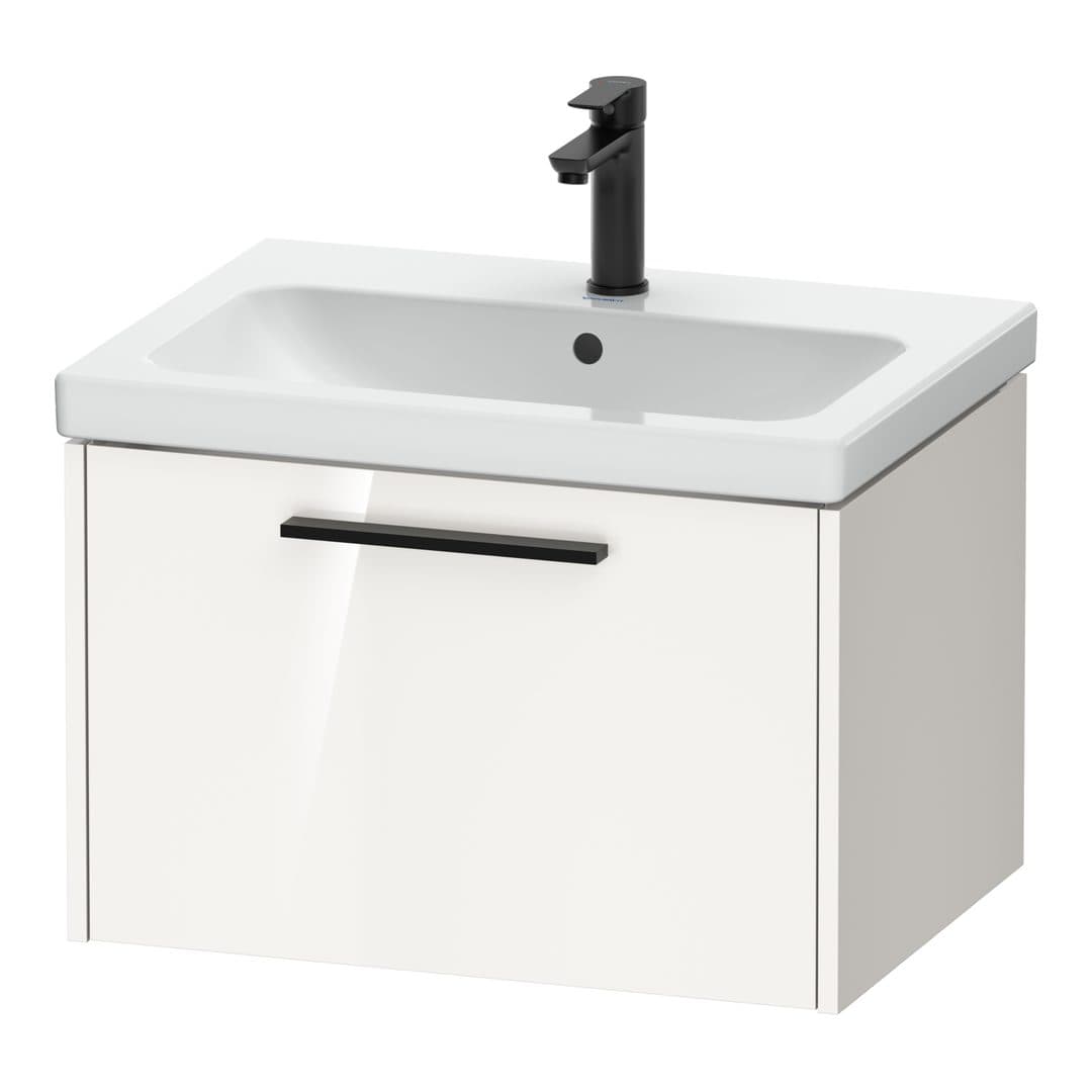 Duravit D-Code – Έπιπλο Νιπτήρα – 634 mm, 1 συρτάρι, νιπτήρας κέντρο, Diamond black Matt – White High Gloss, Decor (DC46660BD220000)