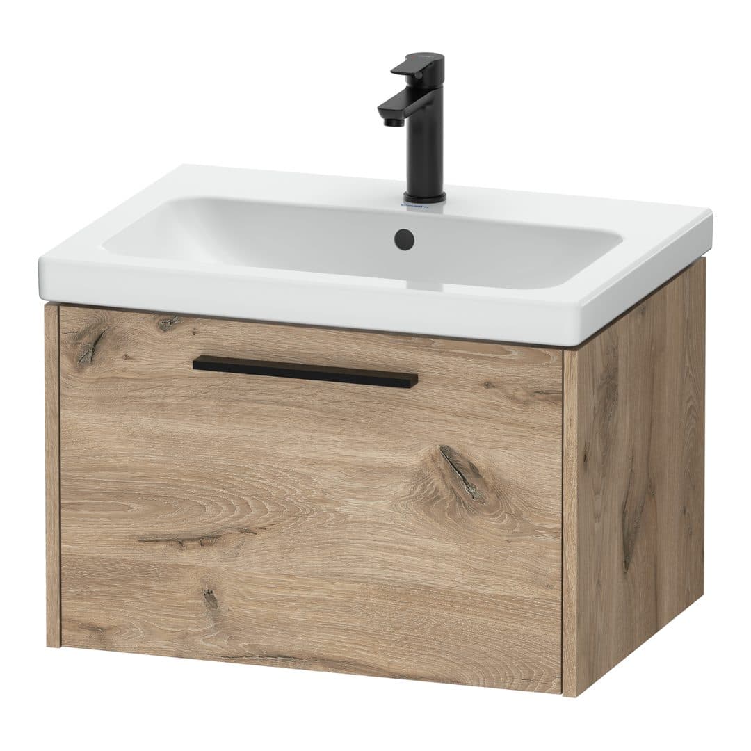 Duravit D-Code – Έπιπλο Νιπτήρα – 634 mm, 1 συρτάρι, νιπτήρας κέντρο, Diamond black Matt – Marbled Oak Matt, Decor (DC46660BD550000)