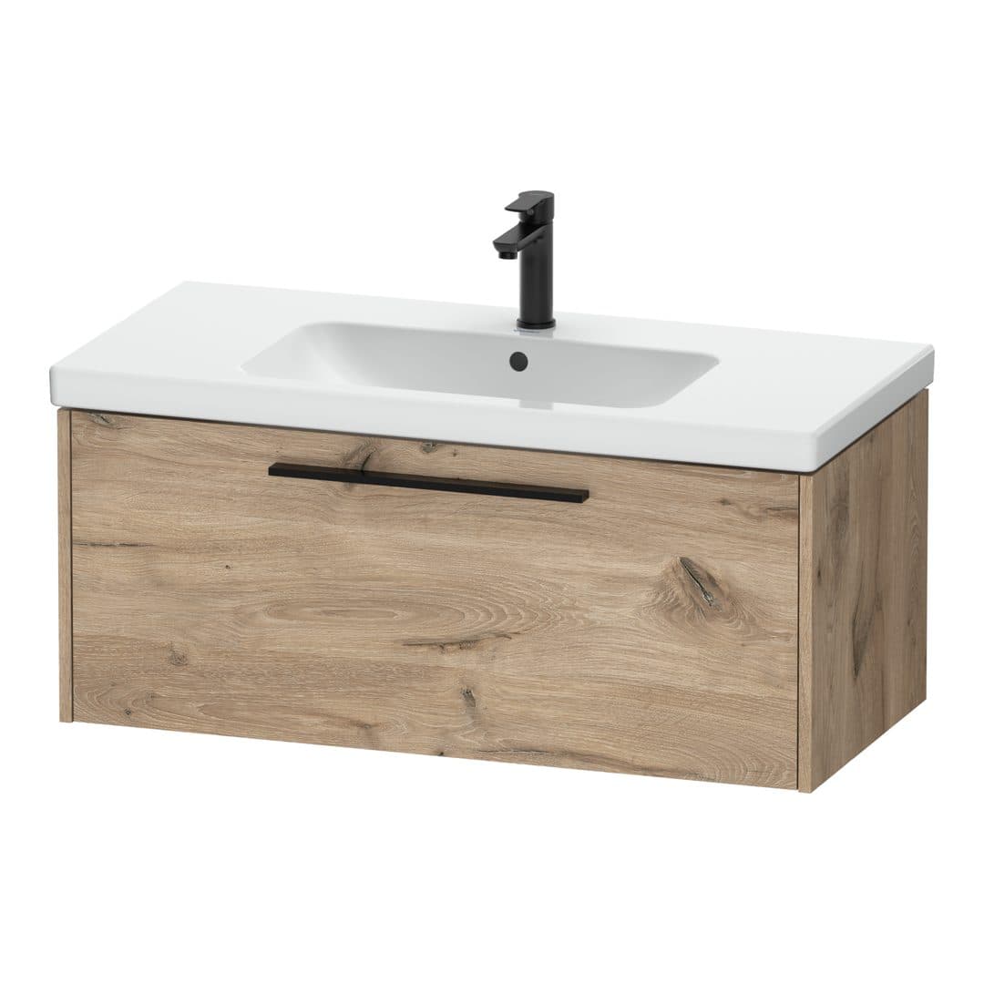 Duravit D-Code – Έπιπλο Νιπτήρα – 984 mm, 1 συρτάρι, νιπτήρας κέντρο, Diamond black Matt – Marbled Oak Matt, Decor (DC46680BD550000)