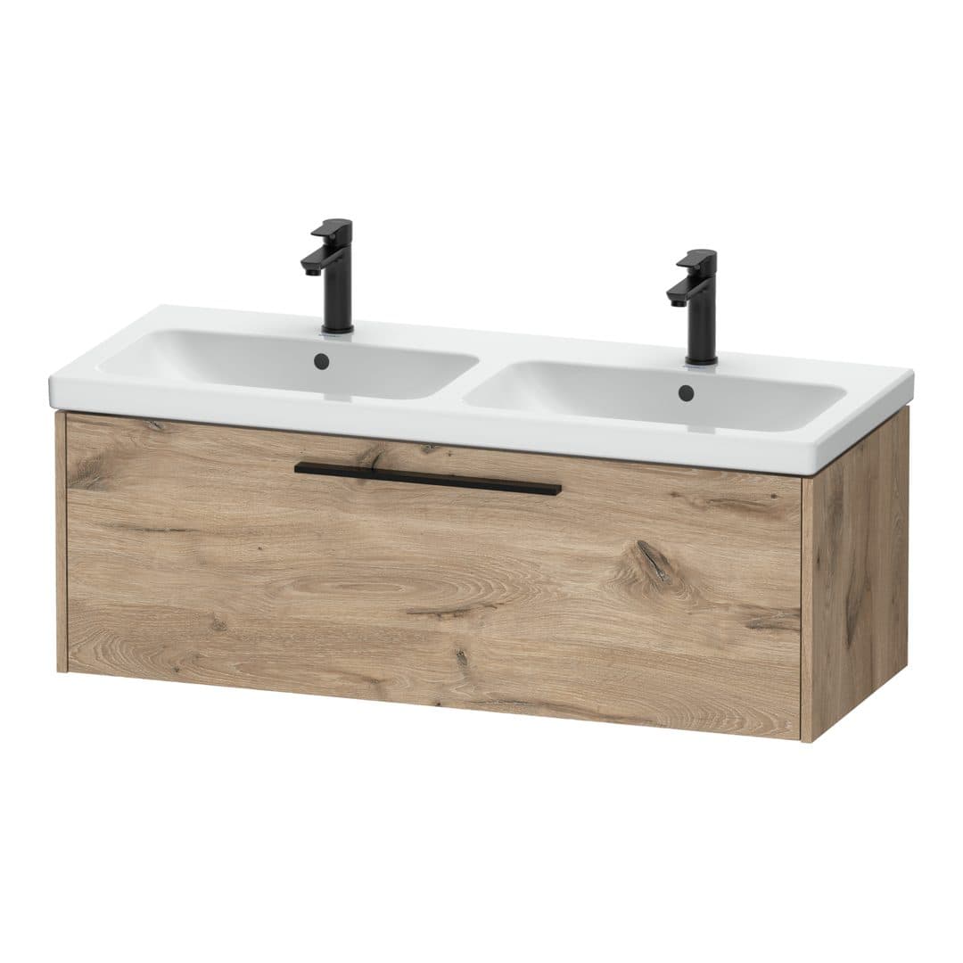 Duravit D-Code – Έπιπλο Νιπτήρα – 1184 mm, 1 συρτάρι, νιπτήρας κέντρο, Diamond black Matt – Marbled Oak Matt, Decor (DC46690BD550000)