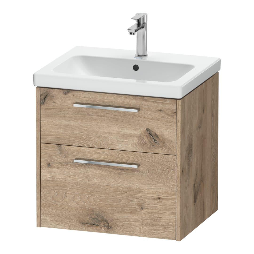 Duravit D-Code – Έπιπλο Νιπτήρα – 584 mm, 2 συρτάρια, νιπτήρας κέντρο, Chrome Glossy – Marbled Oak Matt, Decor (DC4670010550000)