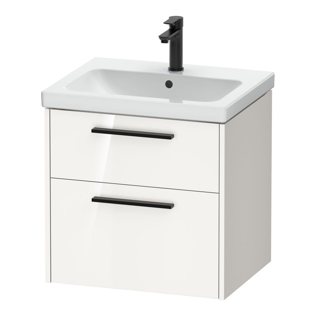 Duravit D-Code – Έπιπλο Νιπτήρα – 584 mm, 2 συρτάρια, νιπτήρας κέντρο, Diamond black Matt – White High Gloss, Decor (DC46700BD220000)