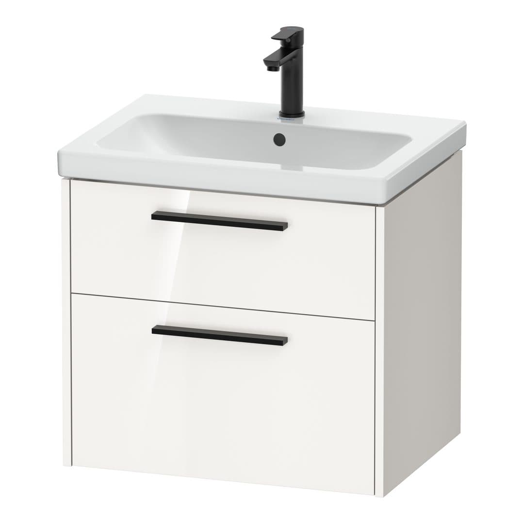 Duravit D-Code – Έπιπλο Νιπτήρα – 634 mm, 2 συρτάρια, νιπτήρας κέντρο, Diamond black Matt – White High Gloss, Decor (DC46710BD220000)
