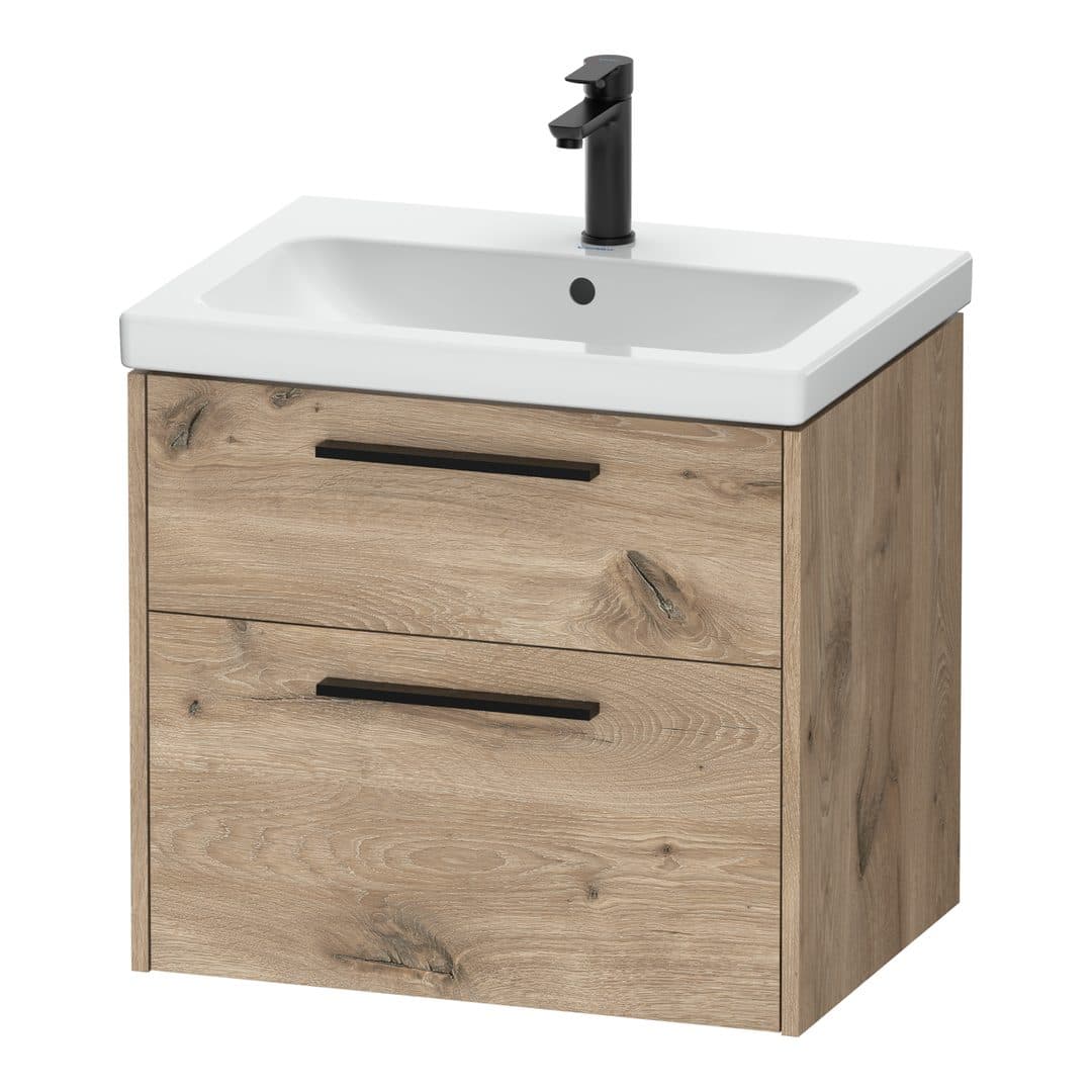 Duravit D-Code – Έπιπλο Νιπτήρα – 634 mm, 2 συρτάρια, νιπτήρας κέντρο, Diamond black Matt – Marbled Oak Matt, Decor (DC46710BD550000)