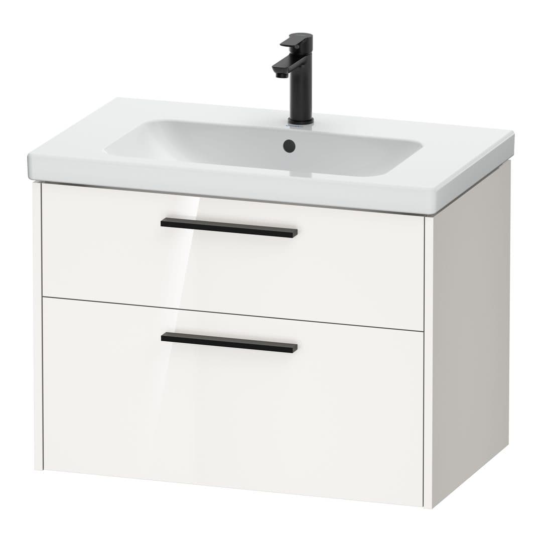 Duravit D-Code – Έπιπλο Νιπτήρα – 784 mm, 2 συρτάρια, νιπτήρας κέντρο, Diamond black Matt – White High Gloss, Decor (DC46720BD220000)