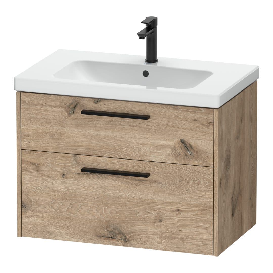 Duravit D-Code – Έπιπλο Νιπτήρα – 784 mm, 2 συρτάρια, νιπτήρας κέντρο, Diamond black Matt – Marbled Oak Matt, Decor (DC46720BD550000)