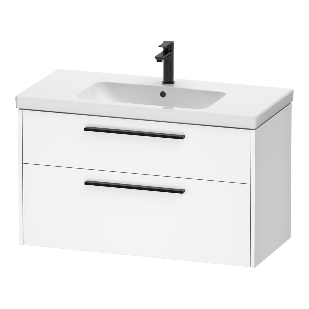 Duravit D-Code – Έπιπλο Νιπτήρα – 984 mm, 2 συρτάρια, νιπτήρας κέντρο, Diamond black Matt – White Matt, Decor (DC46730BD180000)