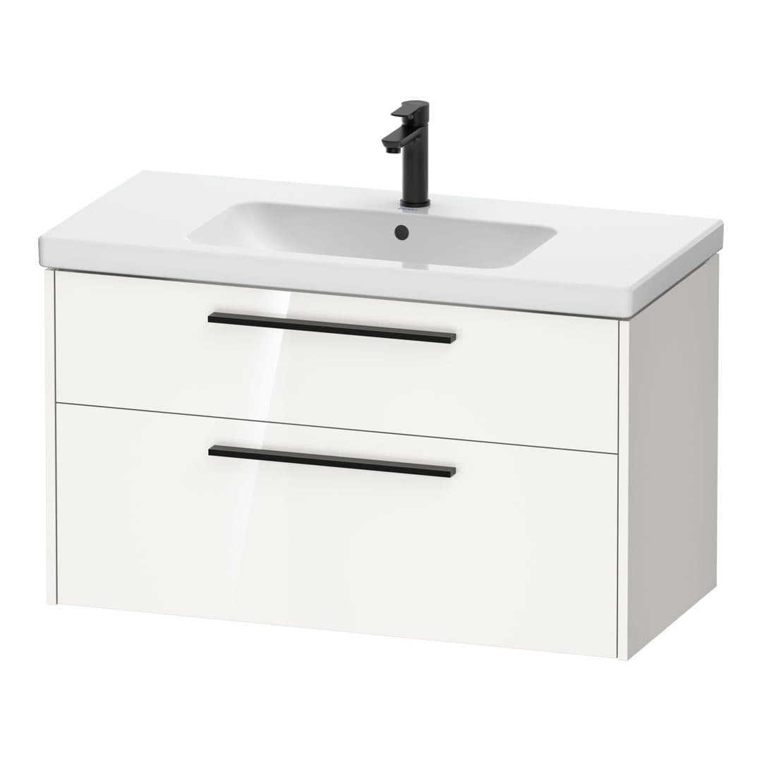 Duravit D-Code – Έπιπλο Νιπτήρα – 984 mm, 2 συρτάρια, νιπτήρας κέντρο, Diamond black Matt – White High Gloss, Decor (DC46730BD220000)