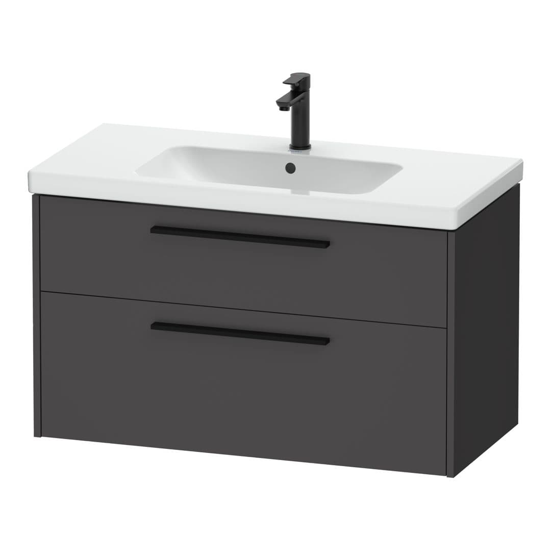 Duravit D-Code – Έπιπλο Νιπτήρα – 984 mm, 2 συρτάρια, νιπτήρας κέντρο, Diamond black Matt – Graphite Matt, Decor (DC46730BD490000)