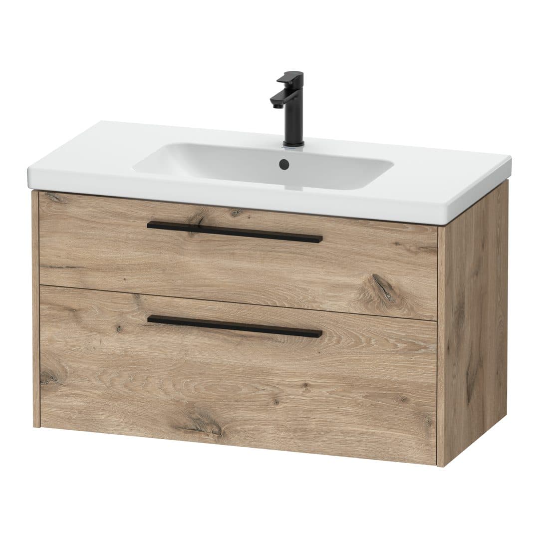 Duravit D-Code – Έπιπλο Νιπτήρα – 984 mm, 2 συρτάρια, νιπτήρας κέντρο, Diamond black Matt – Marbled Oak Matt, Decor (DC46730BD550000)