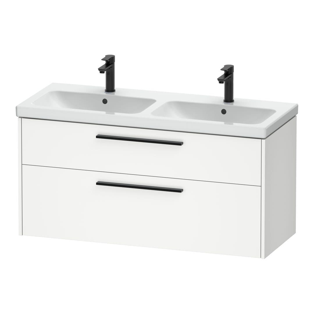 Duravit D-Code – Έπιπλο Νιπτήρα – 1184 mm, 2 συρτάρια, νιπτήρας κέντρο, Diamond black Matt – White Matt, Decor (DC46740BD180000)