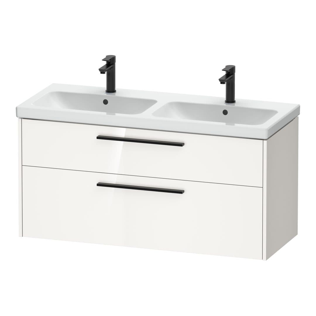 Duravit D-Code – Έπιπλο Νιπτήρα – 1184 mm, 2 συρτάρια, νιπτήρας κέντρο, Diamond black Matt – White High Gloss, Decor (DC46740BD220000)